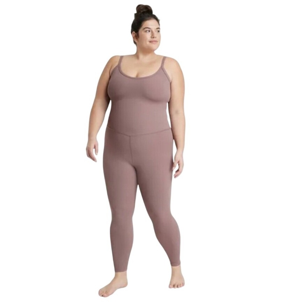 All in Motion Bodysuit Tan Brown Open Back Sleeveless Athletic Jumpsuit 3X NWT